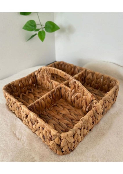 Dekoratif Kare Naturel Hasır Sepet Sele/düzenleyici 4 Bölmeli fiyatları