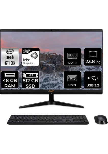 Aspire C24-1700 Intel Core I5 1235U 48GB 512GB SSD 23.8" Fhd Fdos All In One Bilgisayar DQ.BJWEM.006 DQBJWEMP351