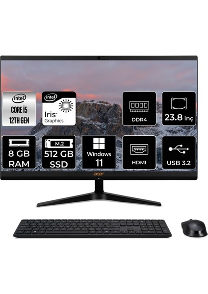 Aspire C24-1700 Intel Core I5 1235U 8gb 512GB SSD 23.8" Fhd W11H All In One Bilgisayar DQ.BJWEM.006 DQBJWEMP361