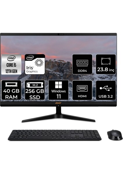 Aspire C24-1700 Intel Core I5 1235U 40GB 256GB SSD 23.8" Fhd W11P All In One Bilgisayar DQ.BJWEM.006 DQBJWEMP445