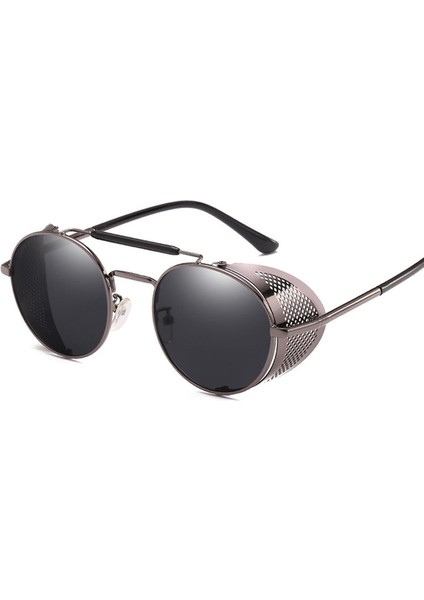 Retro Yuvarlak Metal Güneş Gözlüğü Unisex Tasarım Uv Koruma Gözlükleri Siyah (Yurt Dışından)