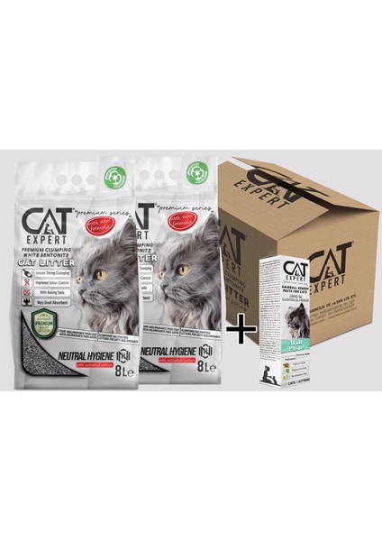 Cat Expert Neutral Hygiene With Activated Carbon Topaklanan Koku Hapseden Tozsuz 2x8=16 Lt Kedi Kumu + Malt Paste