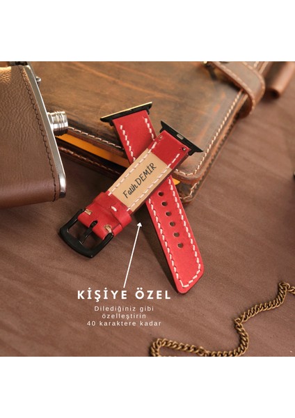 Apple Watch Kordon 38MM 40MM 41MM Seri 3 4 5 6 7 Se 8 9 Uyumlu Hakiki Deri Kayış Kırmızı modelleri