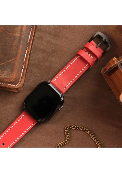 Apple Watch Kordon 38MM 40MM 41MM Seri 3 4 5 6 7 Se 8 9 Uyumlu Hakiki Deri Kayış Kırmızı