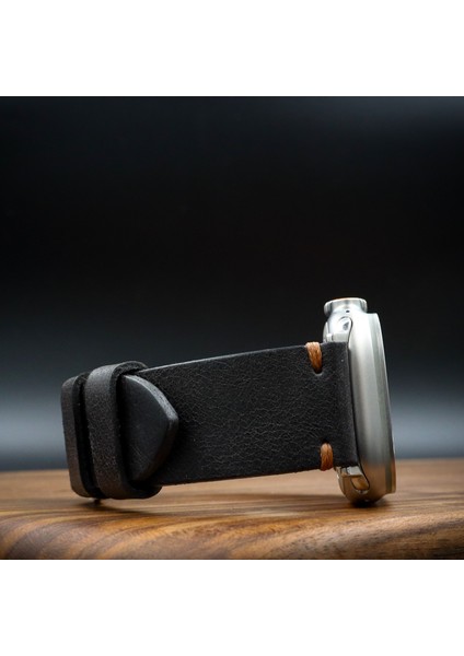 Apple Watch Uyumlu Yandan Dikişli Deri Saat kordonu Siyah