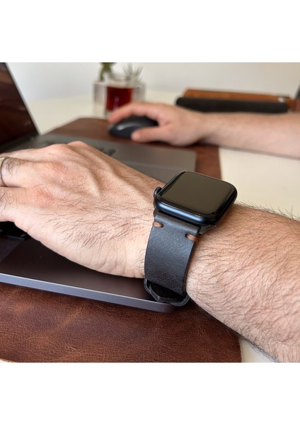 Apple Watch Uyumlu Yandan Dikişli Deri Saat kordonu Siyah modelleri