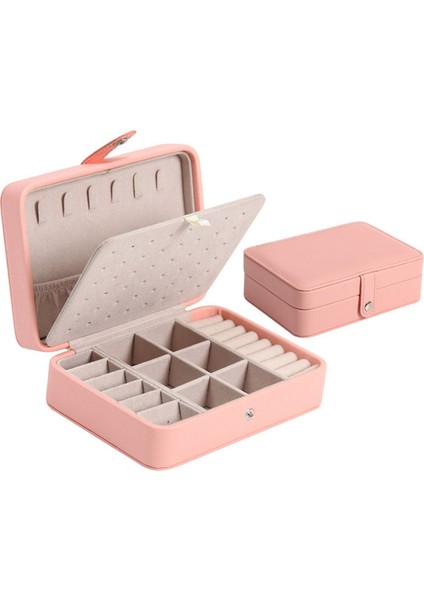 Çift Katmanlı Pu Deri Taşınabilir Mücevher Kutusu - Lacivert (Yurt Dışından)