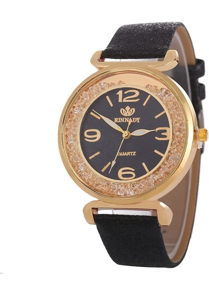 Fulaıda Rhineston Pudra Pu Deri Kayış Kuvars Saat Siyah (Yurt Dışından)