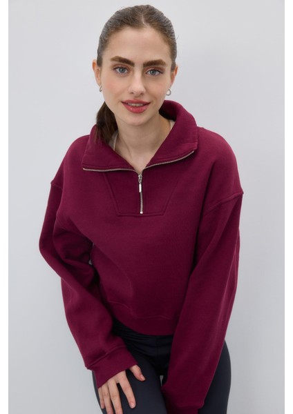 Kadın Şardonlu Yarım Balıkçı Yaka Fermuarlı Sweatshirt