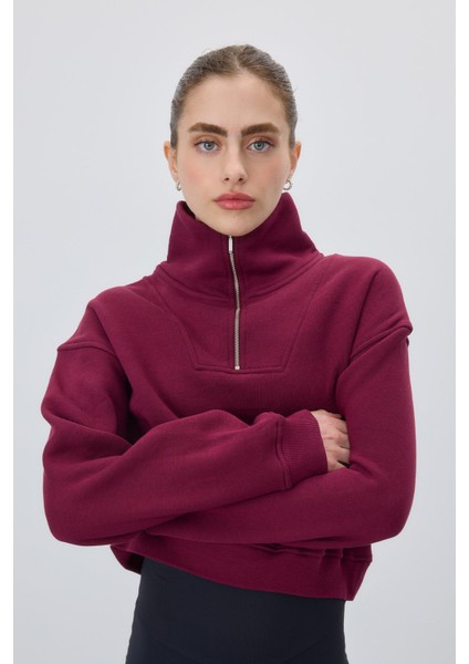 Kadın Şardonlu Yarım Balıkçı Yaka Fermuarlı Sweatshirt fiyatları
