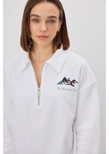 Kadın Yarım Fermuarlı Polo Yaka Sweatshirt fiyatları