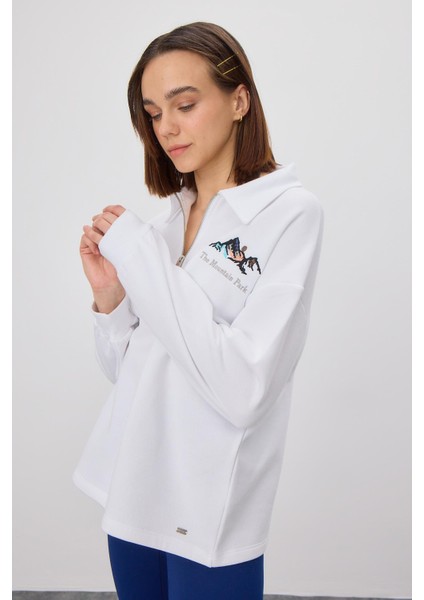 Kadın Yarım Fermuarlı Polo Yaka Sweatshirt modelleri