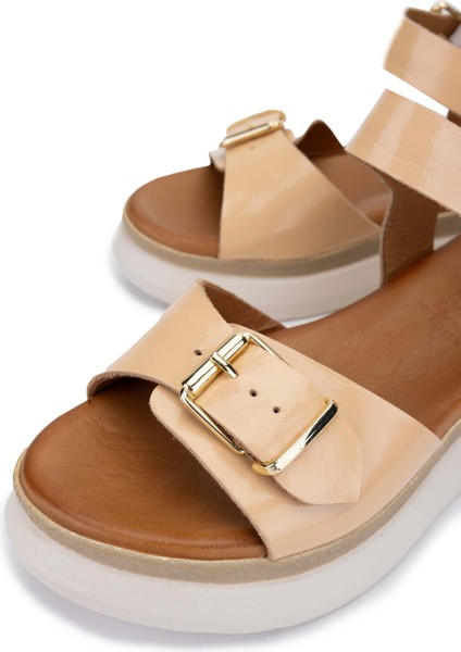 Kadın Deri Camel Rugan Düz Sandalet 766 2579 Bn Sndlt Y24 Camel Krsk Rgn modelleri