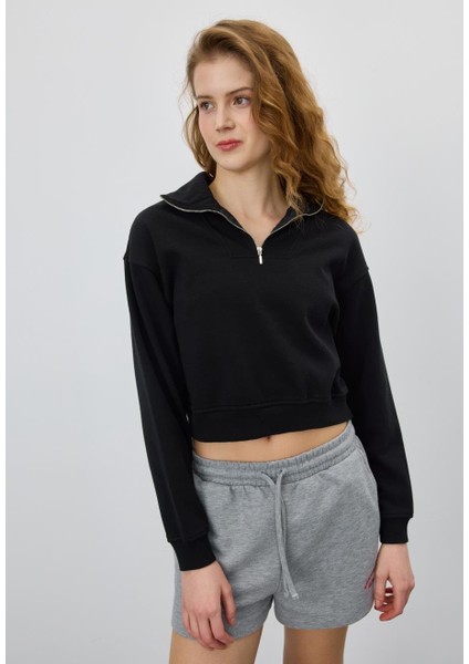 Kadın Siyah Renk Yarım Fermuarlı Sweatshirt indirimleri