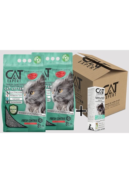 Cat Expert Fresh Control With Activated Carbon Topaklanan Koku Hapseden Tozsuz 2x8=16 Lt Kedi Kumu + Malt Paste