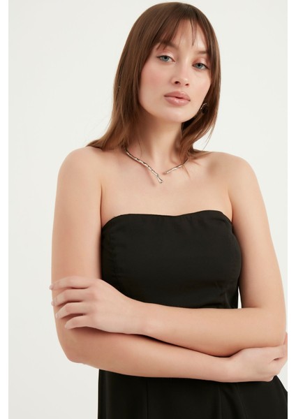 Straplez Şifon Mini Elbise