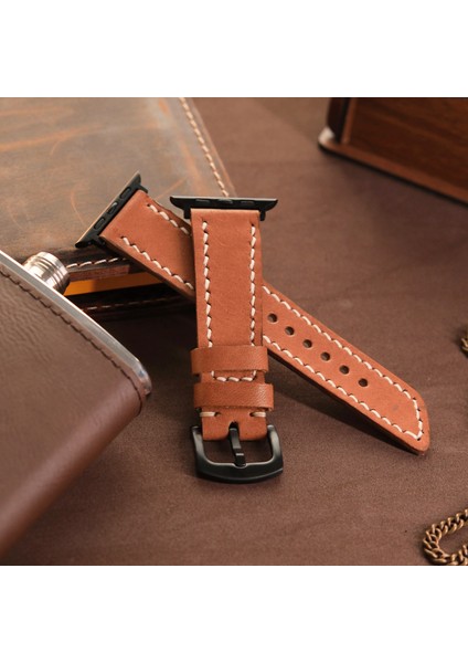 Apple Watch Uyumlu Taba Deri Kordon 38MM 40MM 41MM Seri 3 4 5 6 7 Se 8 9 Uyumlu Hakiki Deri Kayış