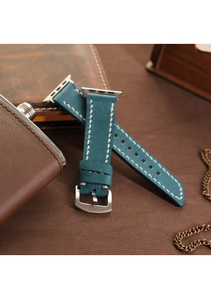 Apple Watch Uyumlu Mavi Deri Kordon 38MM 40MM 41MM Seri 3 4 5 6 7 Se 8 9 Uyumlu Hakiki Deri Kayış Apple Deri Kordon