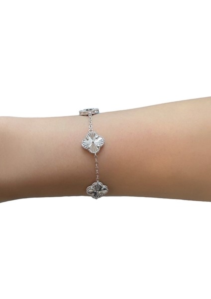 Gümüş Yonca Bileklik Kalemli Gold