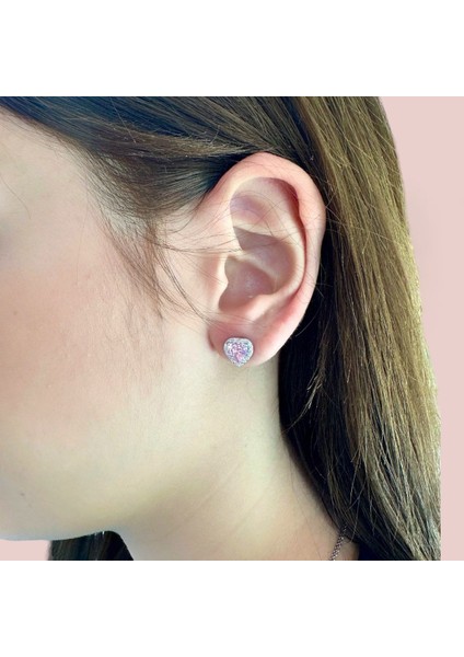 Pembe Kalp Gümüş Küpe