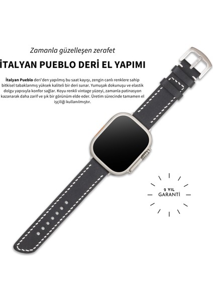 Apple Watch 42 / 44 / 45 / 49 mm Ultra Ultra 2 Uyumlu Deri Kordon Seri 9 8 7 6 5 4 3 Uyumlu Hakiki Deri Kayış Siyah