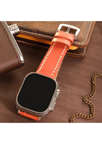 Apple Watch 38MM 40MM 41MM Uyumlu Turuncu Deri Kordon Seri 3 4 5 6 7 Se 8 9 Uyumlu Hakiki Deri Kayış