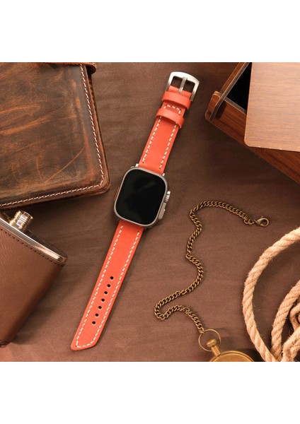 Apple Watch 38MM 40MM 41MM Uyumlu Turuncu Deri Kordon Seri 3 4 5 6 7 Se 8 9 Uyumlu Hakiki Deri Kayış fiyatları