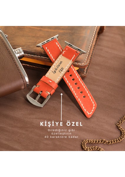 Apple Watch 38MM 40MM 41MM Uyumlu Turuncu Deri Kordon Seri 3 4 5 6 7 Se 8 9 Uyumlu Hakiki Deri Kayış modelleri