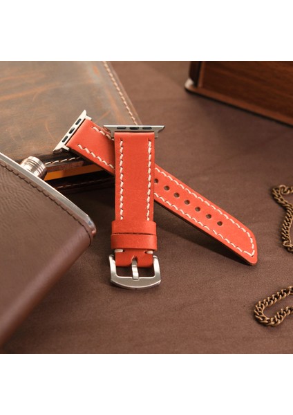 Apple Watch 38MM 40MM 41MM Uyumlu Turuncu Deri Kordon Seri 3 4 5 6 7 Se 8 9 Uyumlu Hakiki Deri Kayış