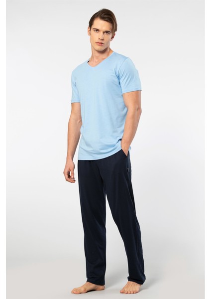 2192/AÇIK Mavi Erkek Kısa Kollu Modal Pijama Takımı