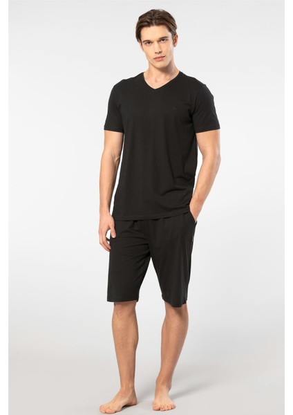 Erkek 2193/SIYAH Kısa Kollu Modal Bermuda Takım