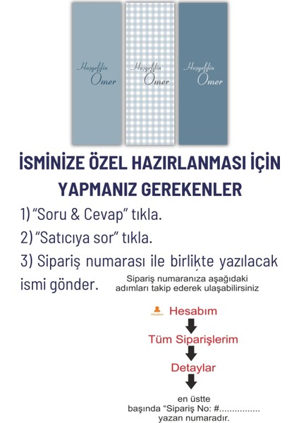Özel Isimli Mavi 3lü Set 36 Adet Çikolata Etiketi Yapışkanlı 3,4 x 10CM Kuşe Sticker Ekose Desen