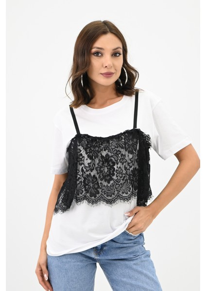 Kadın Dantel Detaylı T-Shirt 1772-24