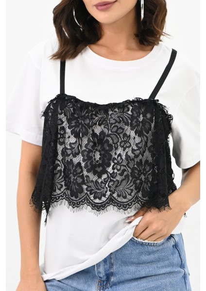 Kadın Dantel Detaylı T-Shirt 1772-24 modelleri