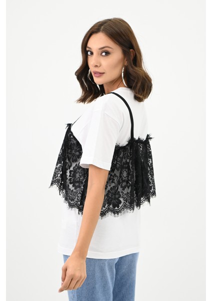 Kadın Dantel Detaylı T-Shirt 1772-24 indirimleri
