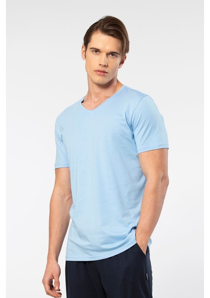 Erkek V Yaka T-Shirt 2170/AÇIK Mavi fiyatları
