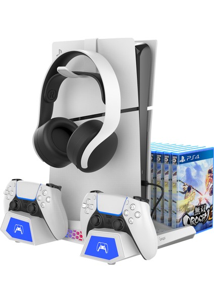 Ps5 Fat Slım Rgb Li Kulaklık Askılı Soğutuculu Şarjlı Dikey Stand PG-P5S023