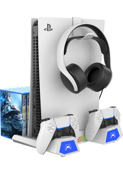 Ps5 Fat Slım Rgb Li Kulaklık Askılı Soğutuculu Şarjlı Dikey Stand PG-P5S023