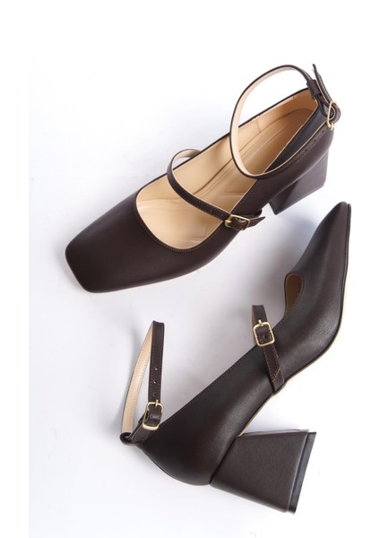 Kulia Acı Kahve Rengi Mary Jane Küt Burun Bantlı Ayakkabı