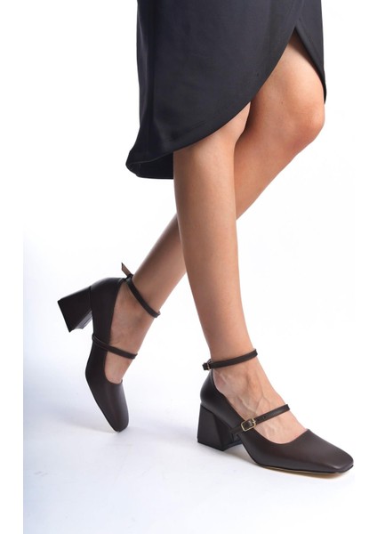 Kulia Acı Kahve Rengi Mary Jane Küt Burun Bantlı Ayakkabı modelleri