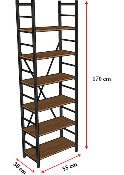 6 Raflı Metal Kitaplık Tek Modül
