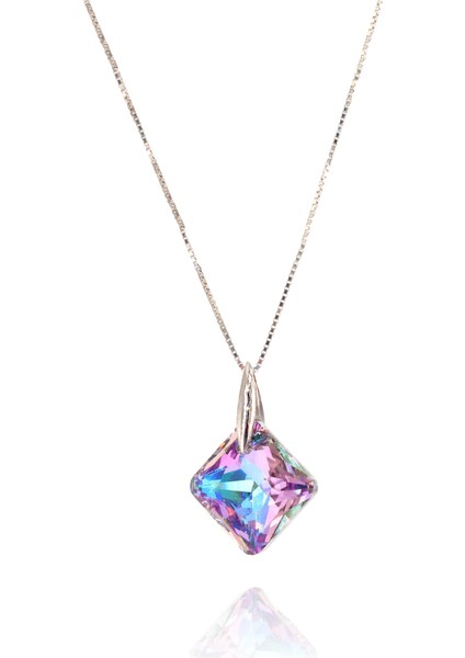 Renkli Swarovski Kare Kolye
