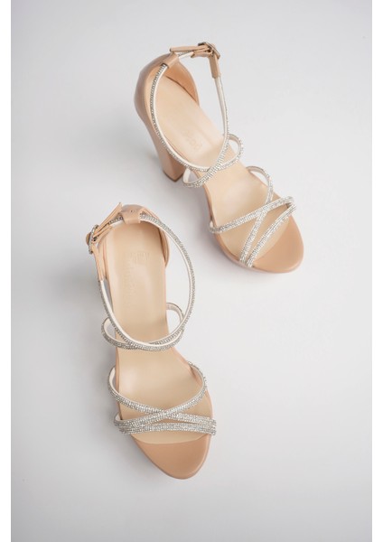 Ten Kadın Bilekten Çapraz Taşlı Abiyelik Platform Topuklu Ayakkabı - Ten - 35 fiyatları