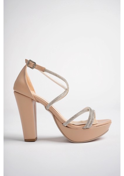 Ten Kadın Bilekten Çapraz Taşlı Abiyelik Platform Topuklu Ayakkabı - Ten - 35 fırsatları