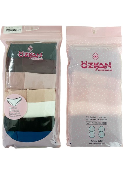 Özkan Underwear Özkan 26797 7'li Paket Kadın Bel Kısmı Tül Detaylı Likralı Pamuklu Esnek Rahat Slip Bikini Külot