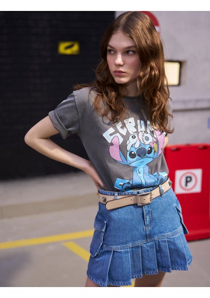 Mini Pileli Kot Etek Yandan Kargo Cepli Rahat Kalıp