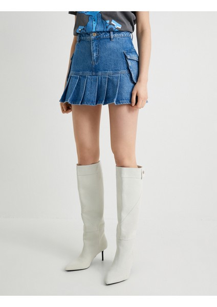 Mini Pileli Kot Etek Yandan Kargo Cepli Rahat Kalıp fırsatları