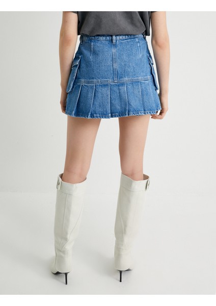 Mini Pileli Kot Etek Yandan Kargo Cepli Rahat Kalıp indirimleri