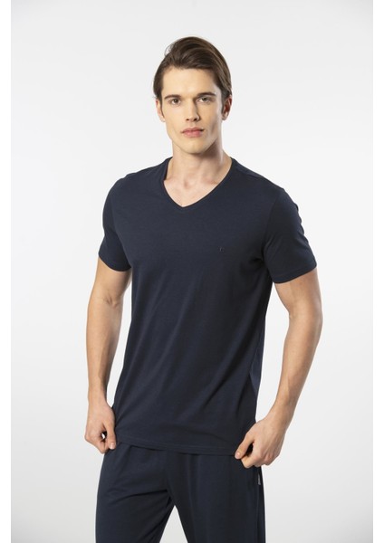 Erkek 2192/LACIVERT Kısa Kollu Modal Pijama Takımı