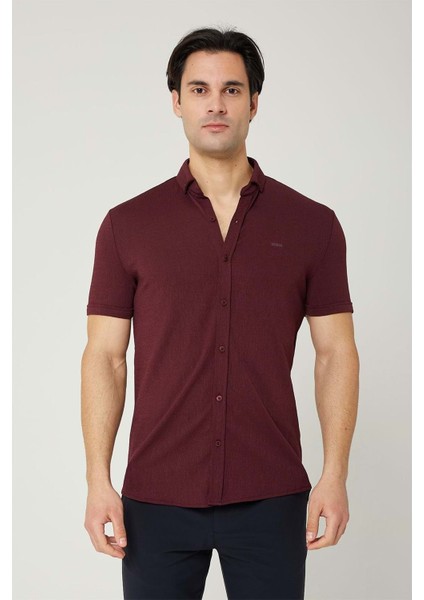 Ütü Istemeyen Kısa Kol Regular Kesim Bordo Erkek Gömlek